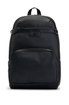 Stacked Logo Trim Grained Faux Leather Backpack