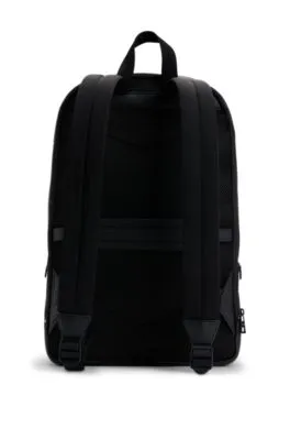 Stacked Logo Trim Grained Faux Leather Backpack