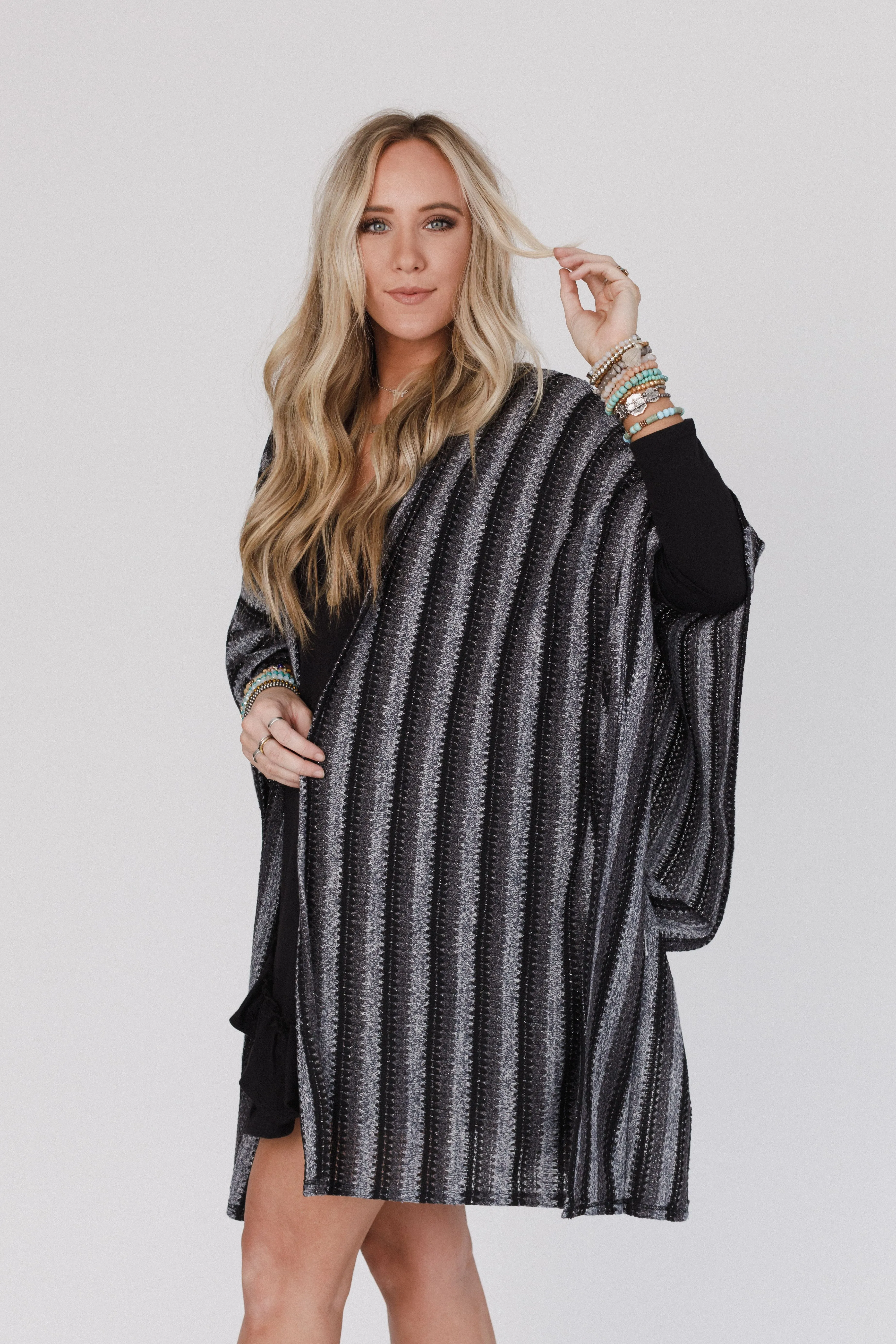 Dark Gray Textured Ruana