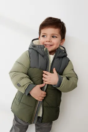 Green Borg Lined Padded Coat