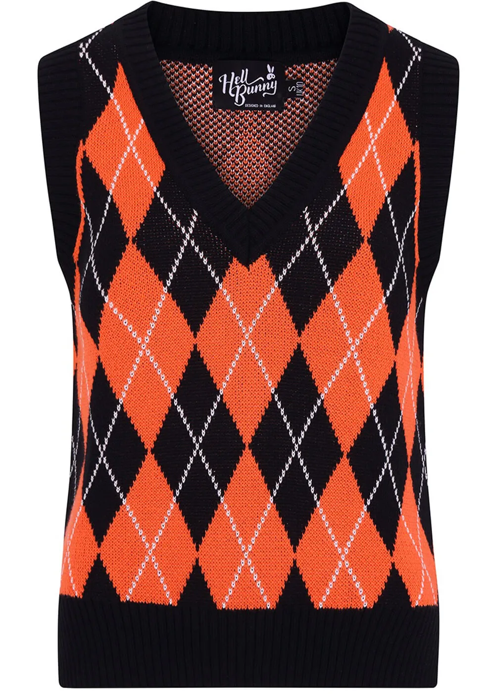 Hell Bunny Rhombus Black Orange Pumpkin Vest 60's Top