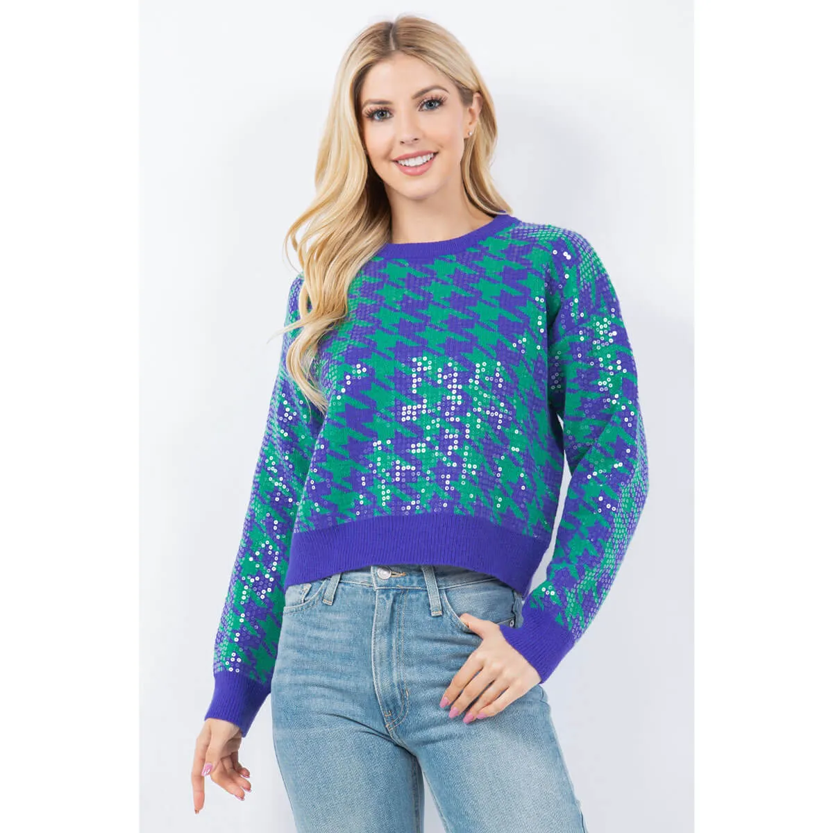 Herringbone Knit Sweater with Sequins