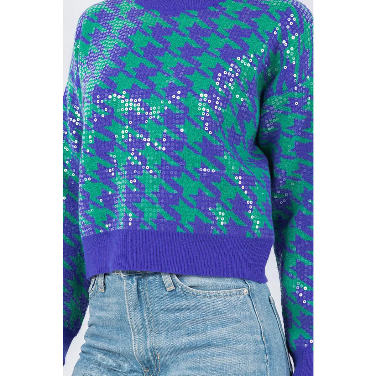 Herringbone Knit Sweater with Sequins