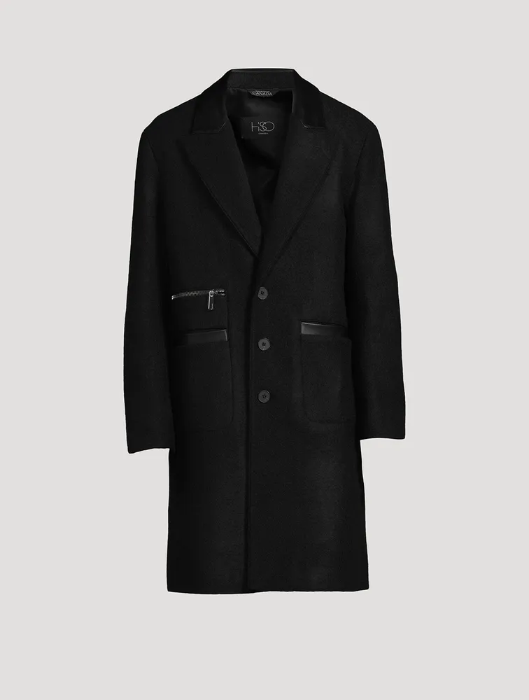 Holt Renfrew Wool Coat Leather Trim