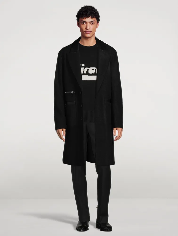 Holt Renfrew Wool Coat Leather Trim