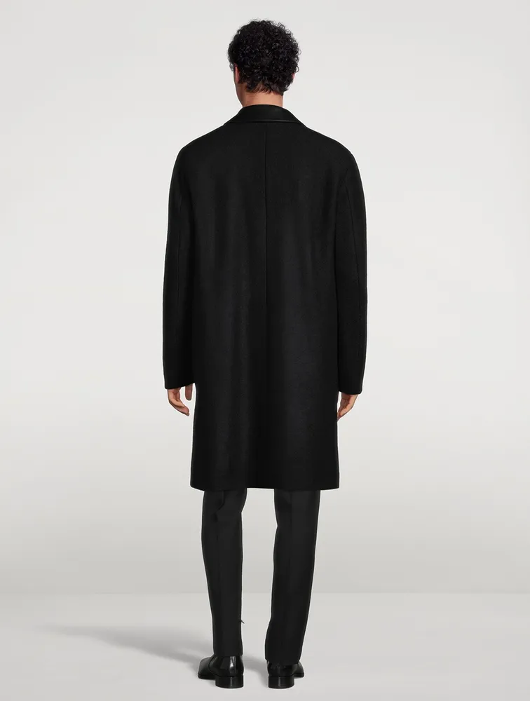 Holt Renfrew Wool Coat Leather Trim