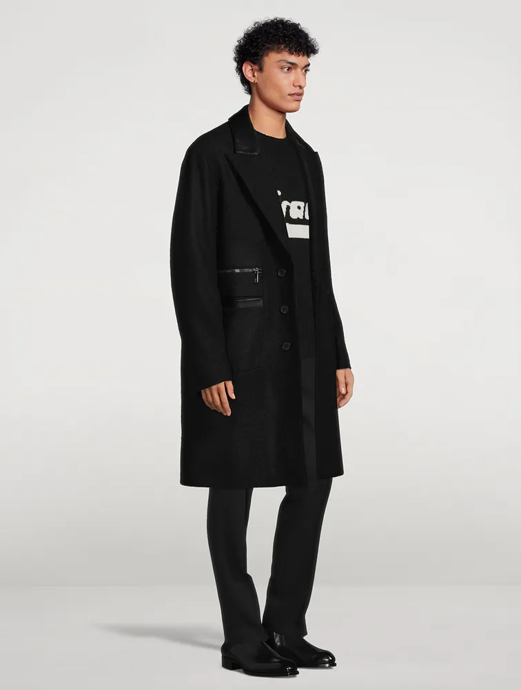 Holt Renfrew Wool Coat Leather Trim