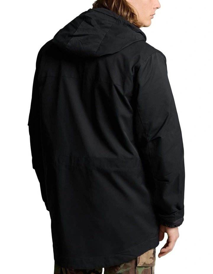 Black Twill Hooded Coat with Quilted Liner