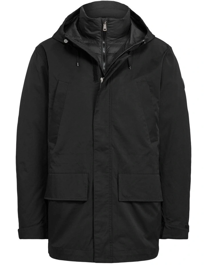 Black Twill Hooded Coat with Quilted Liner