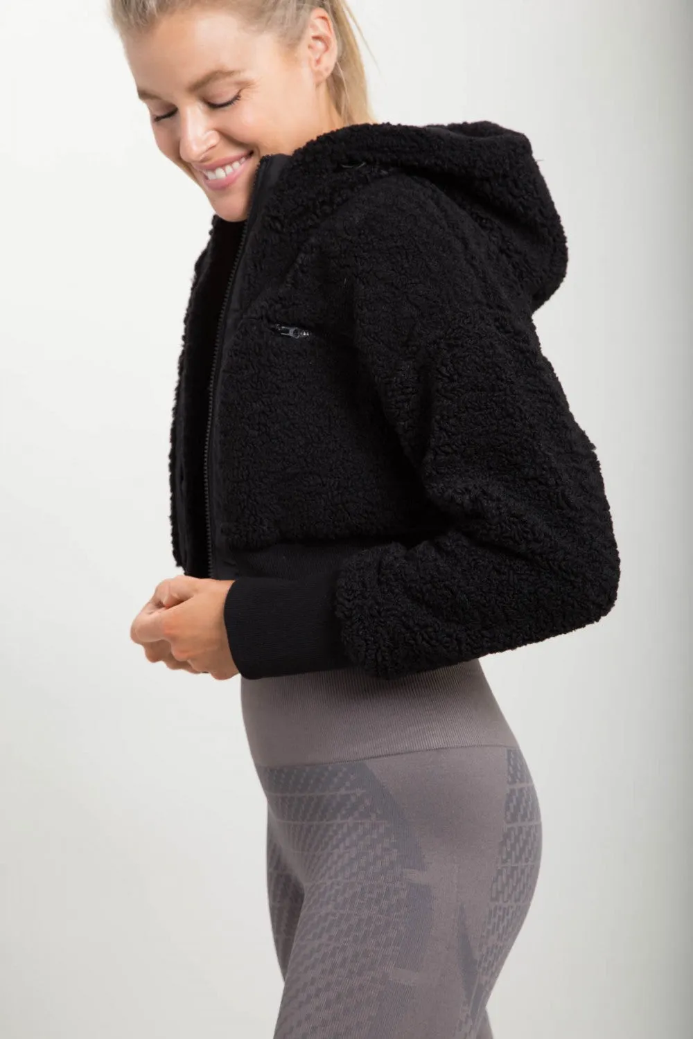 Cropped Hooded Sherpa Top