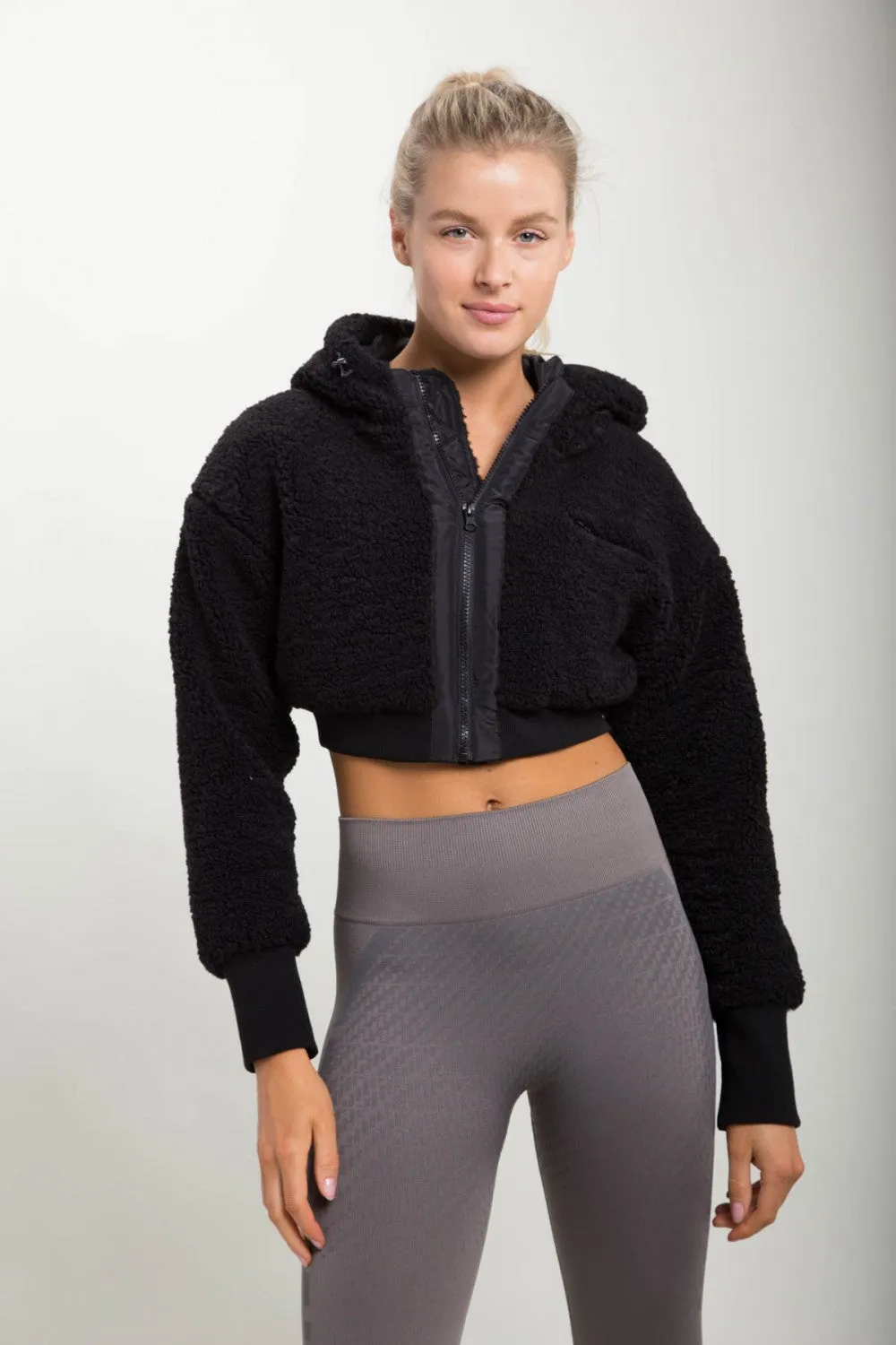 Cropped Hooded Sherpa Top