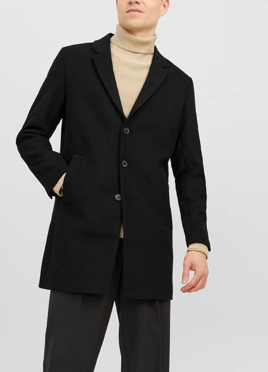 Jack and Jones Long Morrison Wool Coat Jacket Black