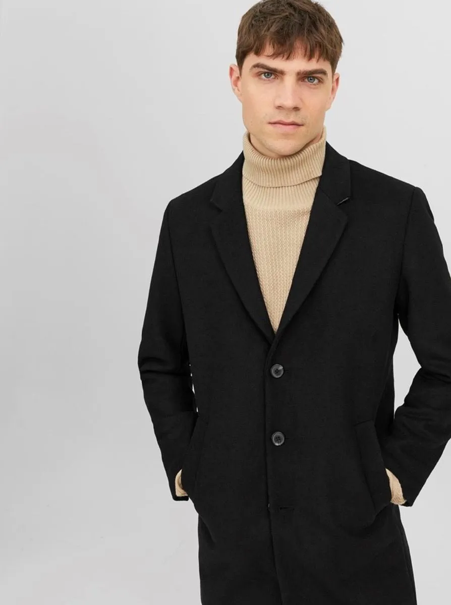 Jack and Jones Long Morrison Wool Coat Jacket Black