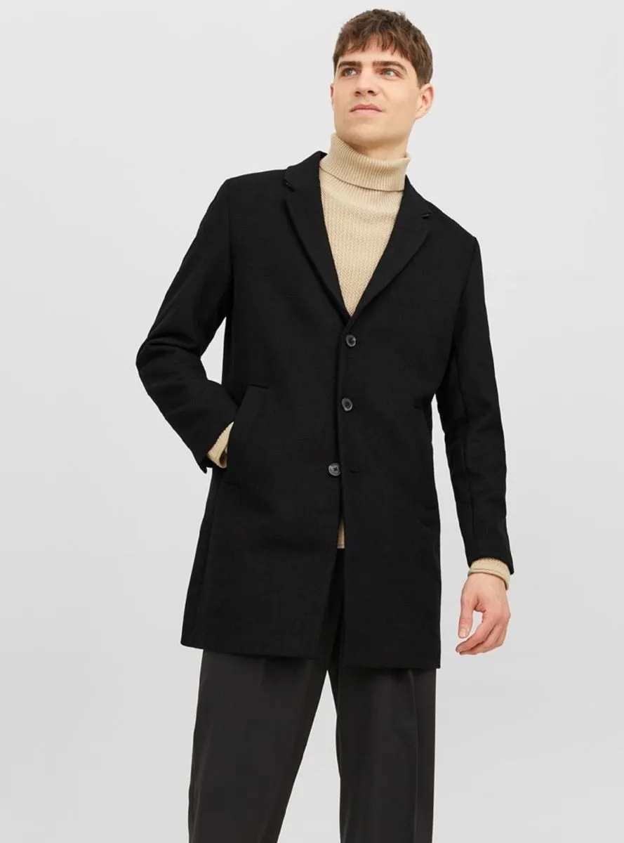 Jack and Jones Long Morrison Wool Coat Jacket Black