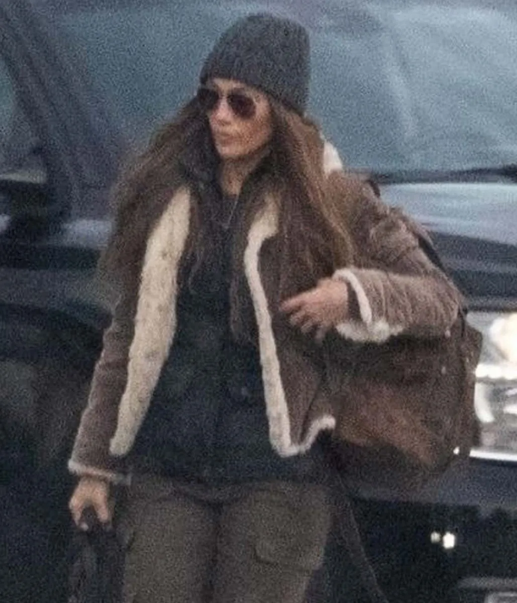 Jennifer Lopez Shearling Brown Jacket