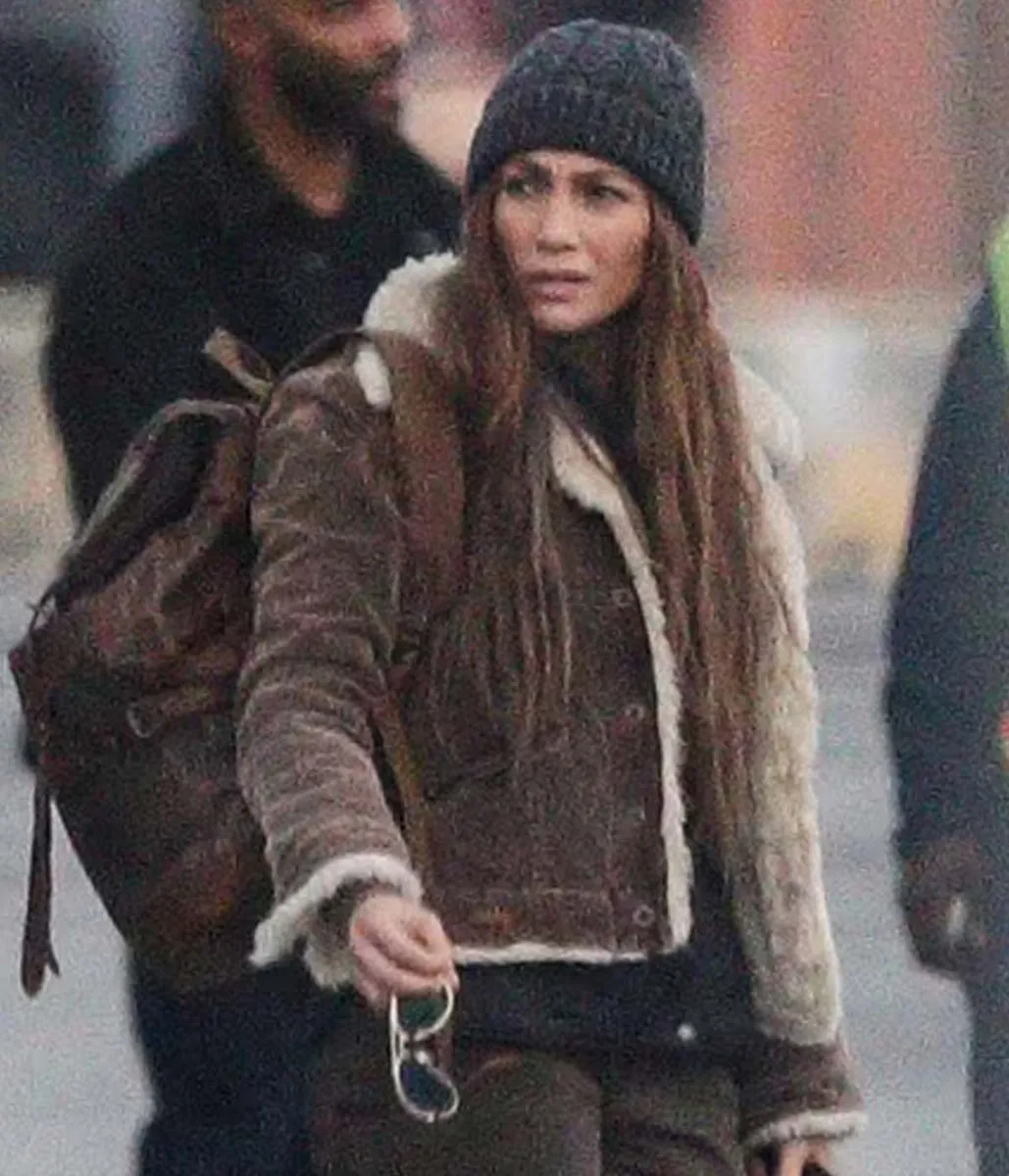 Jennifer Lopez Shearling Brown Jacket