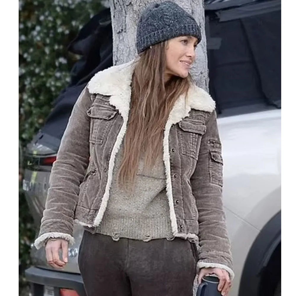 Jennifer Lopez Shearling Brown Jacket