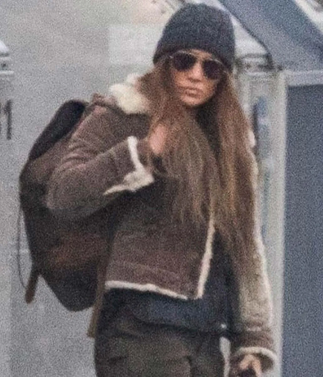 Jennifer Lopez Shearling Brown Jacket