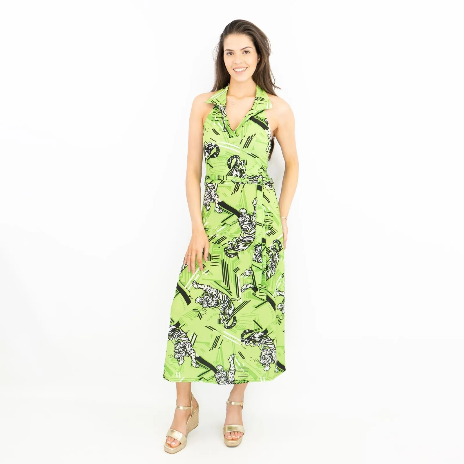 Sleeveless Summer Midi Dress Green Tiger Print by Karen Millen