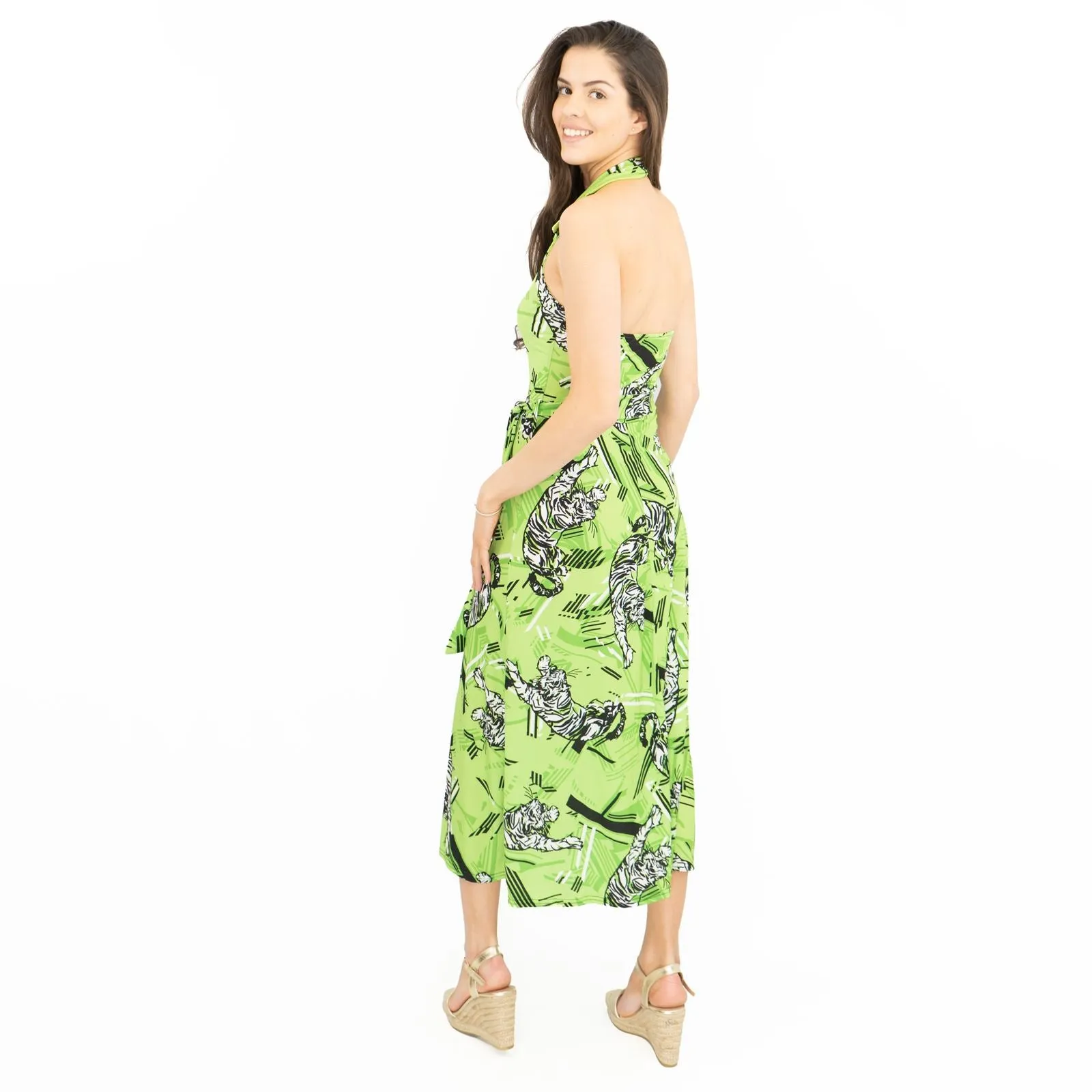 Sleeveless Summer Midi Dress Green Tiger Print by Karen Millen