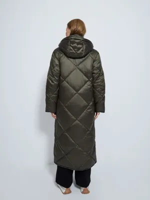 Women's Khaki Longline Diamond Quilted Maxi Coat at George ASDA