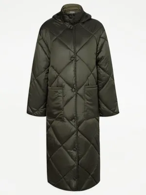 Women's Khaki Longline Diamond Quilted Maxi Coat at George ASDA