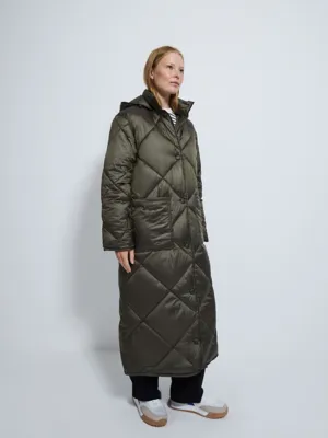 Women's Khaki Longline Diamond Quilted Maxi Coat at George ASDA