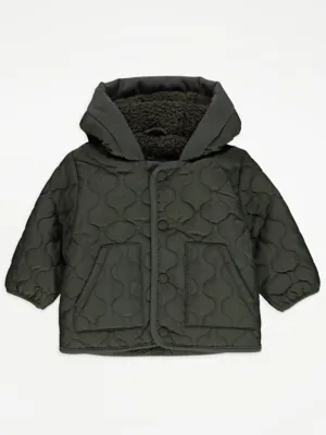 Baby Khaki Quilted Coat at George ASDA