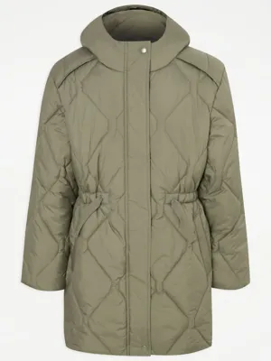 Kids Khaki Lightweight Longline Quilted Coat at George ASDA