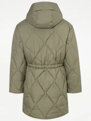 Kids Khaki Lightweight Longline Quilted Coat at George ASDA