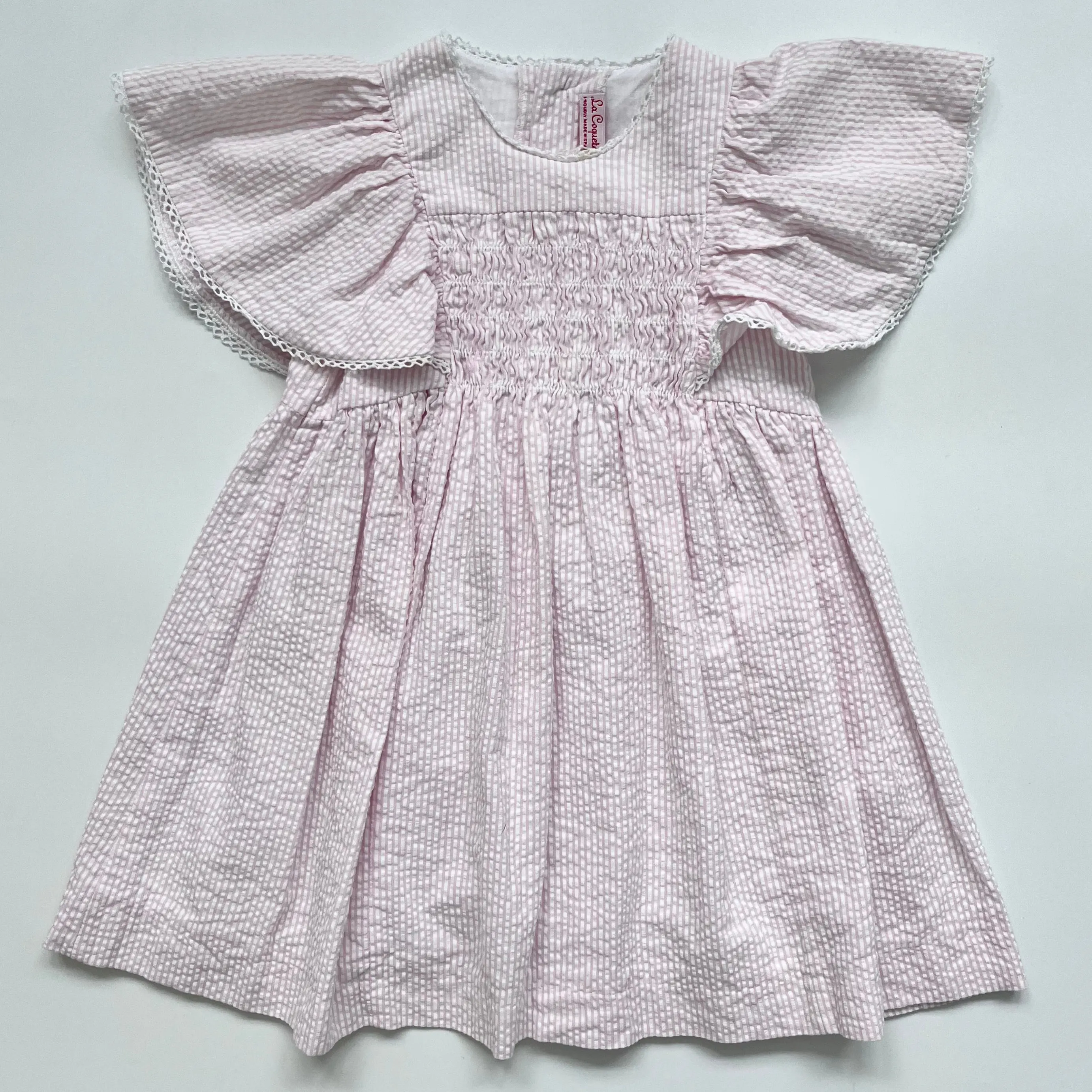 Pink And White Seersucker Smocked Dress (4 Years)