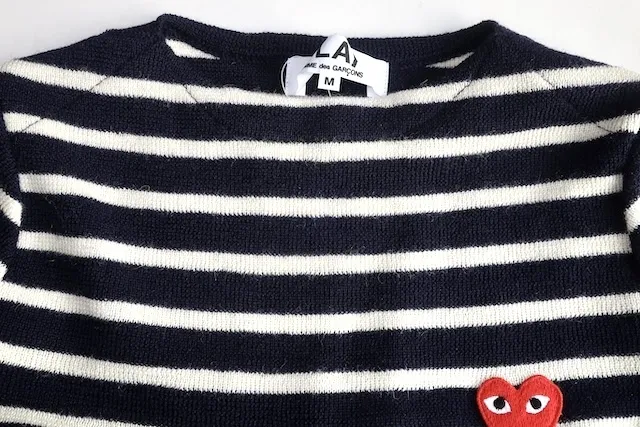 Crew Neck Wool Long Sleeve Logo Top with Stripes and Heart