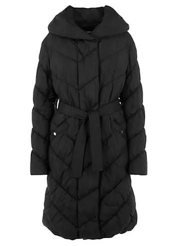 Kaleidoscope Longline Quilted Coat with PU Belt