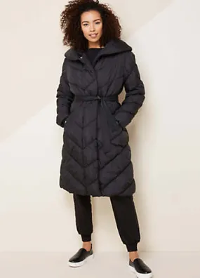 Kaleidoscope Longline Quilted Coat with PU Belt