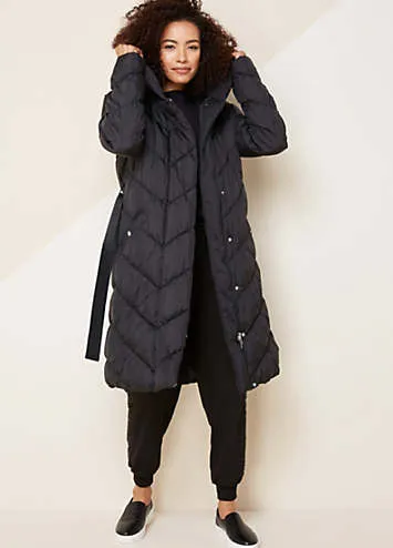 Kaleidoscope Longline Quilted Coat with PU Belt