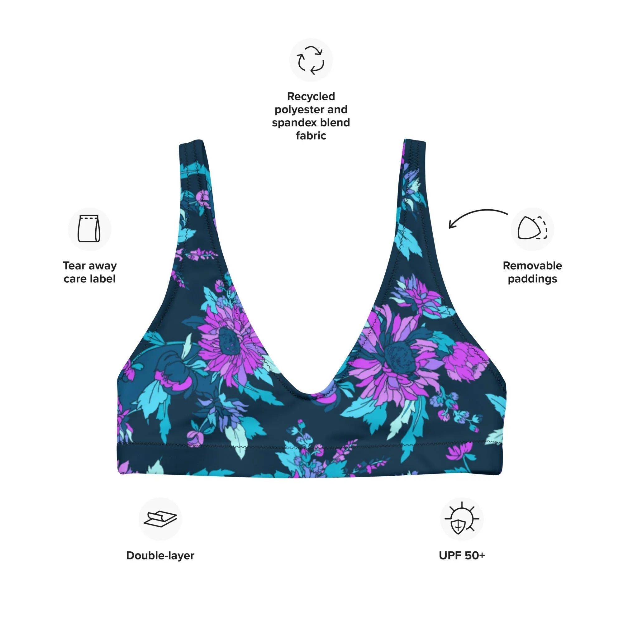 MIDNIGHT BLOOMS Bikini Top