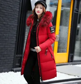 Winter Women's Jacket Long Down Jacket Padded Coat Slim Hooded MBluxy