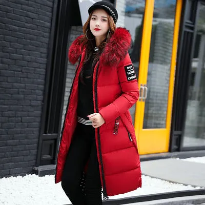 Winter Women's Jacket Long Down Jacket Padded Coat Slim Hooded MBluxy