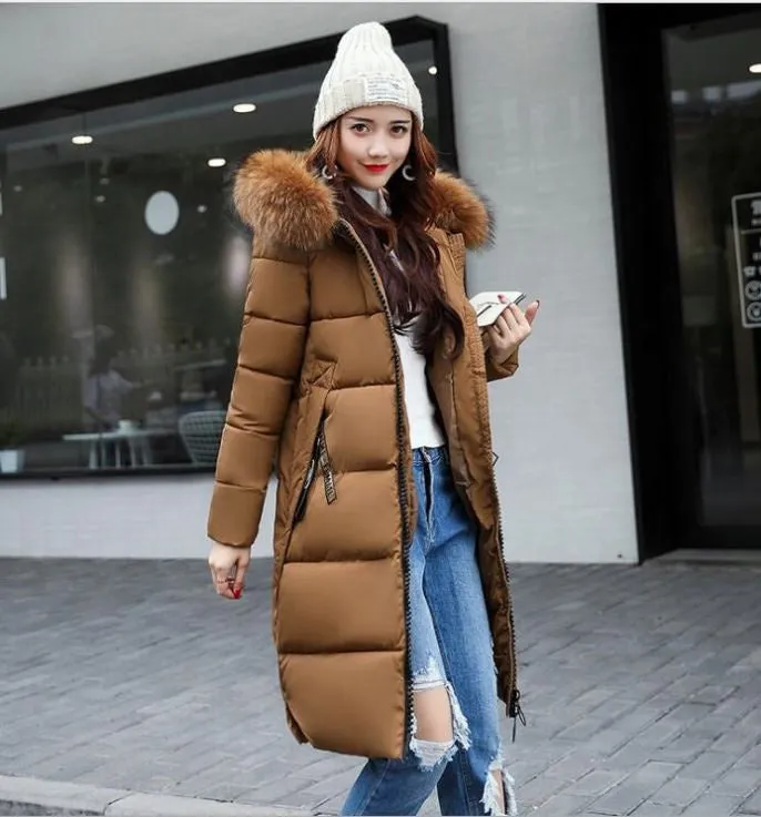 Winter Women's Jacket Long Down Jacket Padded Coat Slim Hooded MBluxy