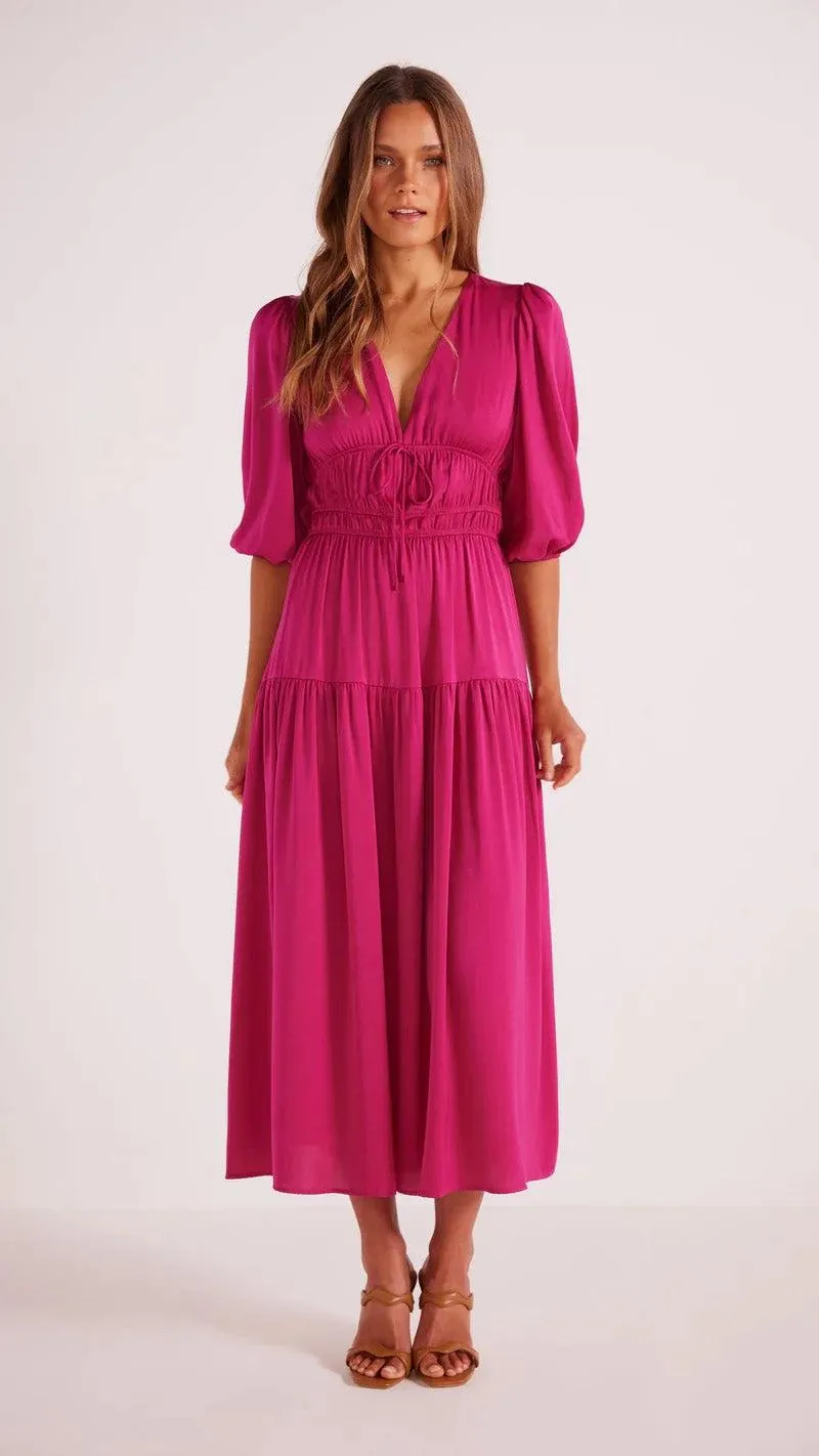 Safira Satin Midi Dress In Berry by Minkpink