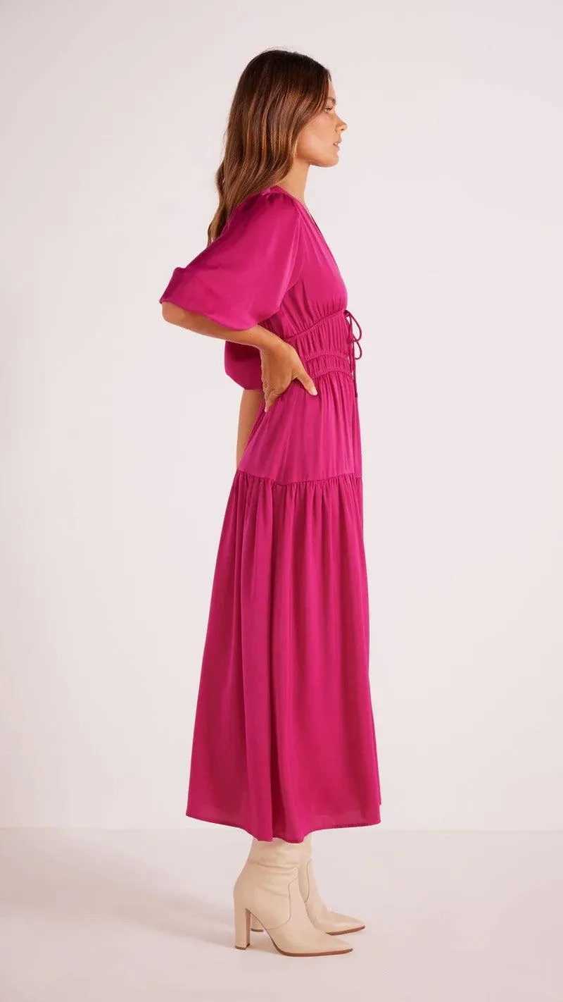 Safira Satin Midi Dress In Berry by Minkpink