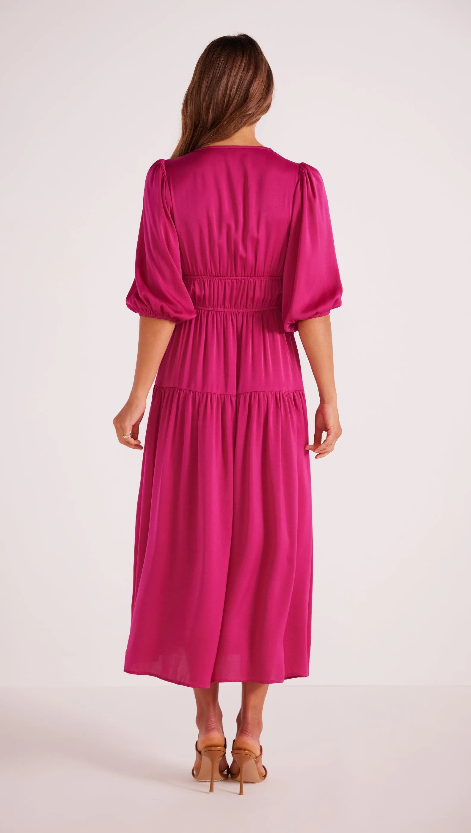 Safira Satin Midi Dress In Berry by Minkpink