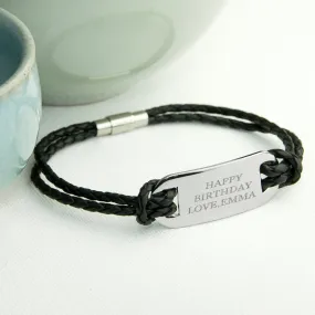 Custom Men's Black Leather Bracelet