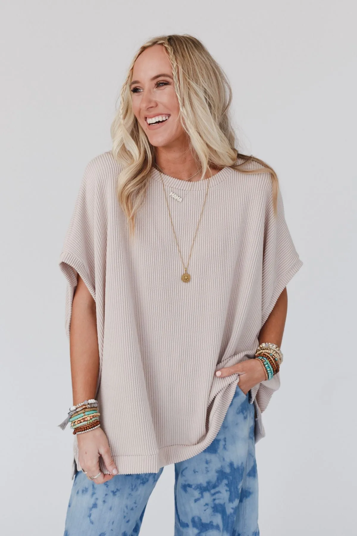 Oat Moon Glow Textured Knit Top