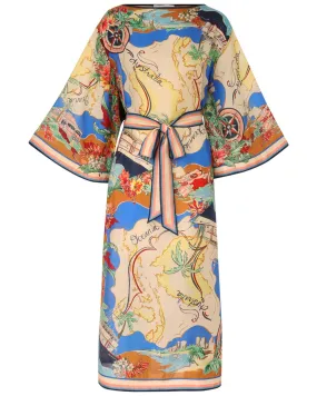 Sea Map Bell Sleeve Dress