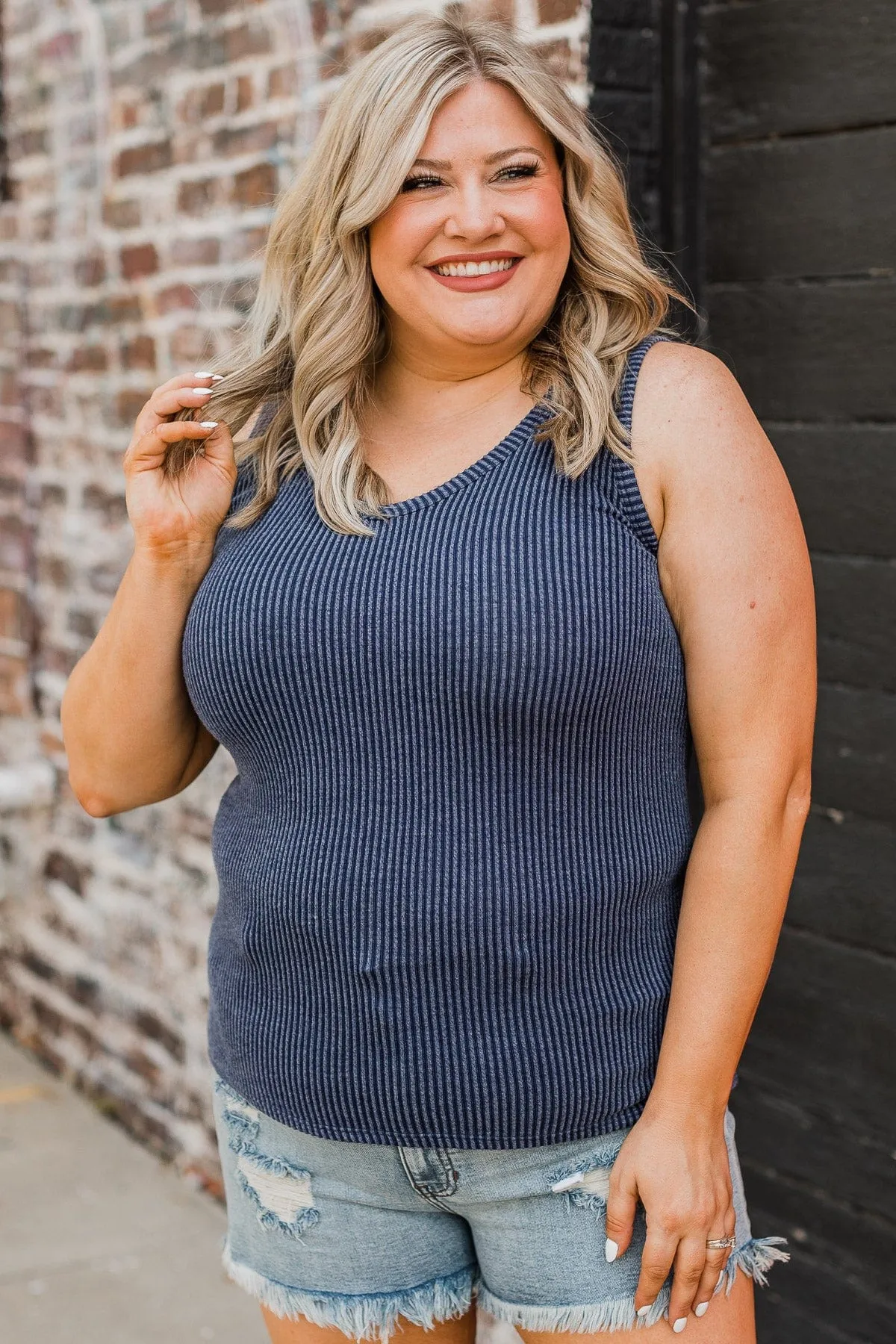 Red Every Effort Ribbed Knit Button Top