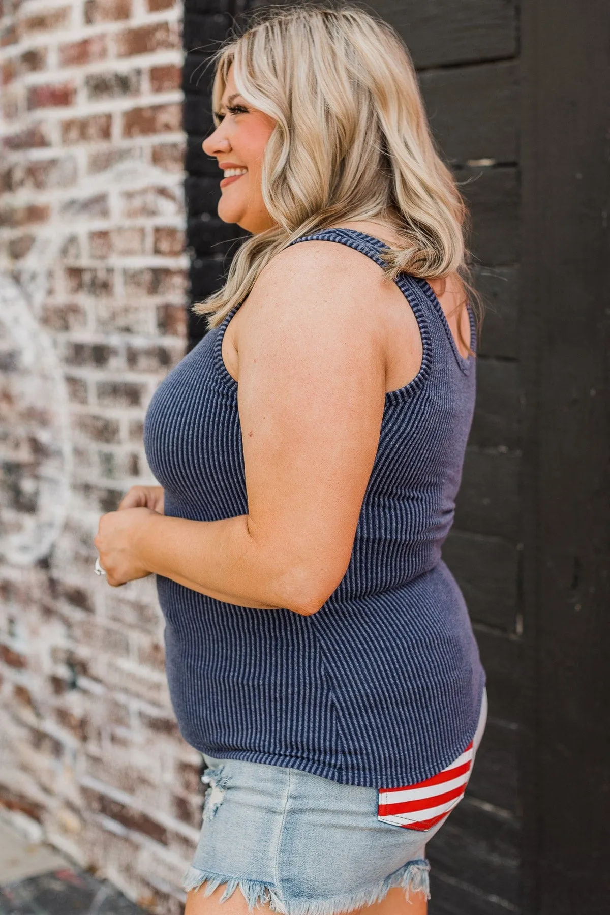 Red Every Effort Ribbed Knit Button Top