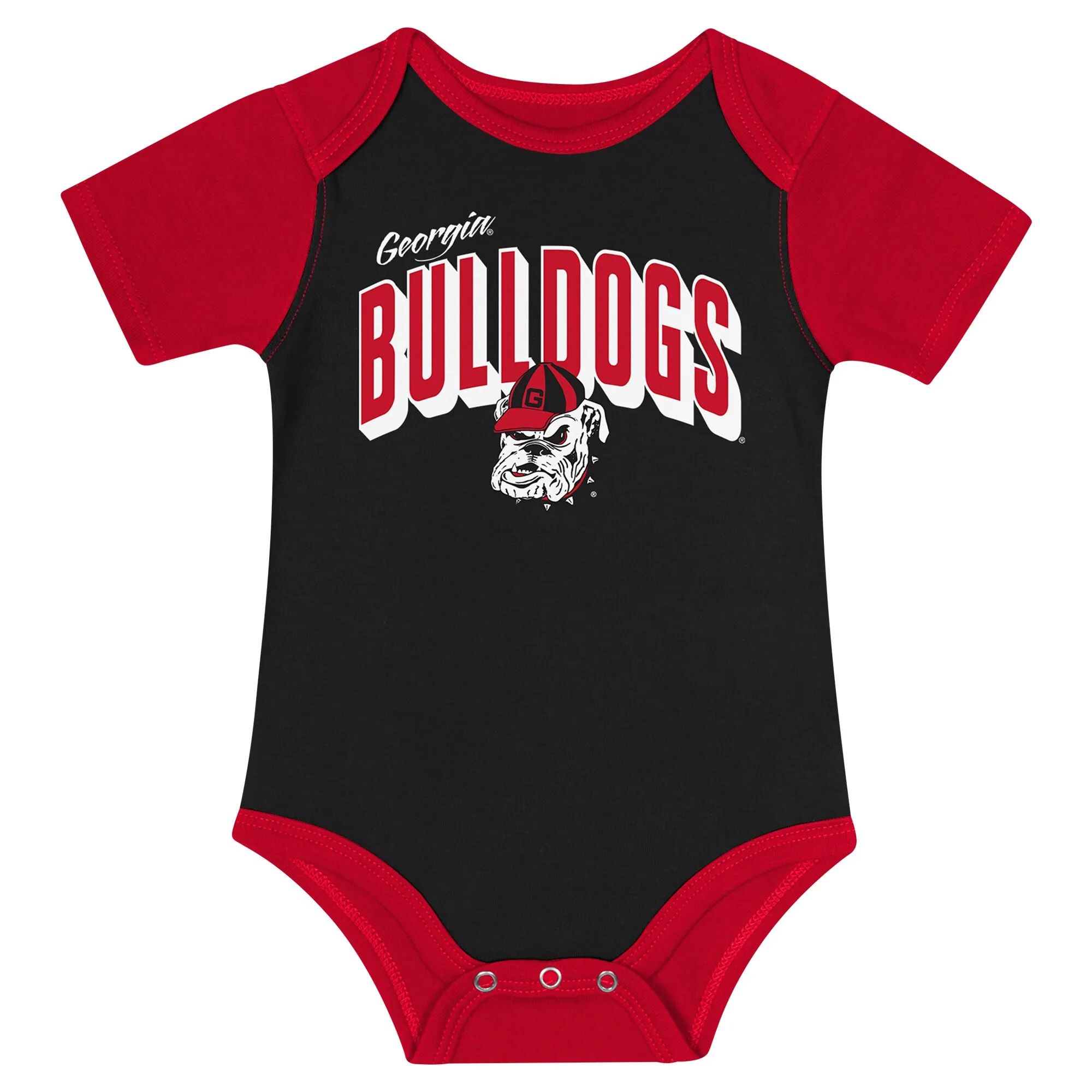 Newborn and Infant Georgia Bulldogs Dynamic Duo Bodysuit, Bib and Cuffed Knit Hat Set