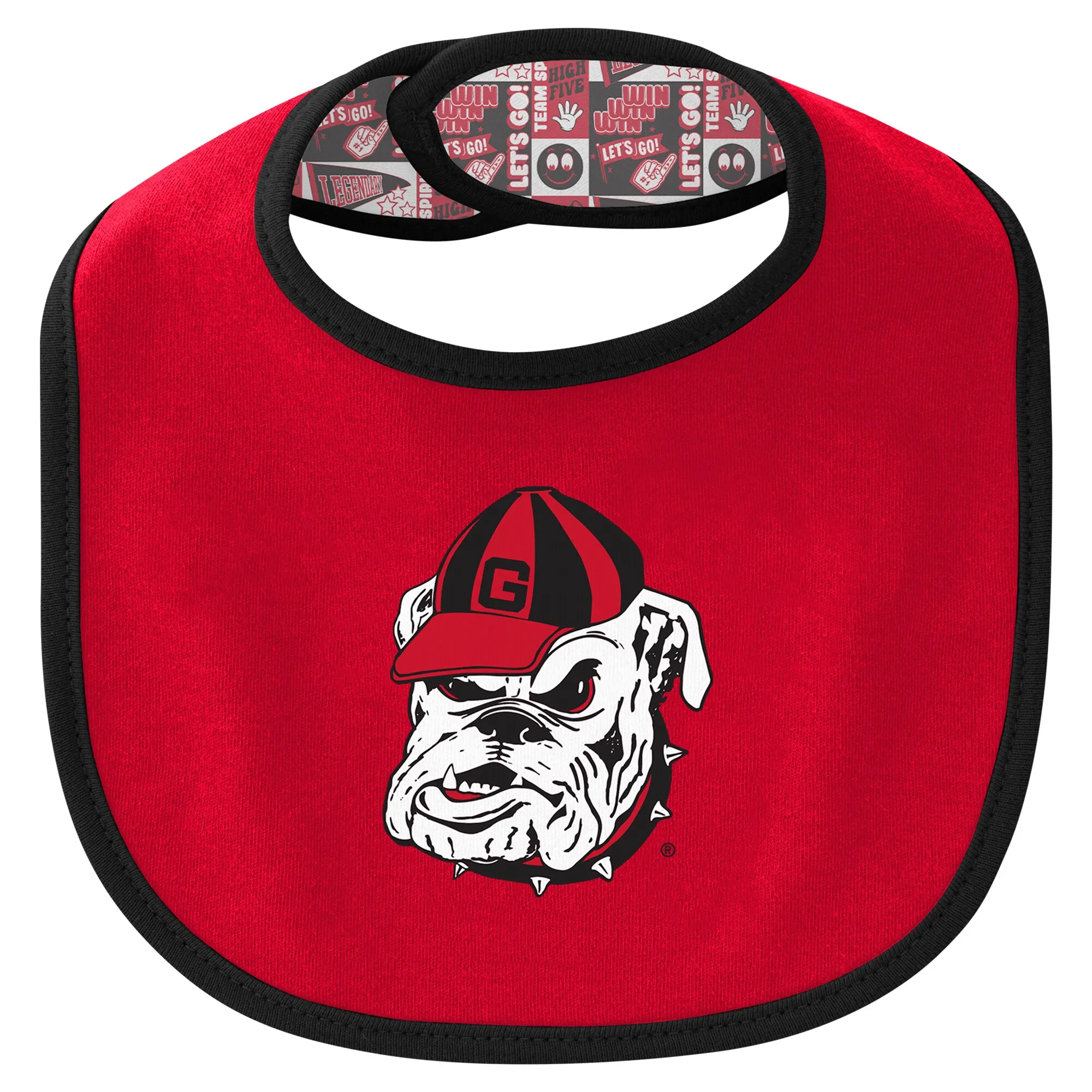 Newborn and Infant Georgia Bulldogs Dynamic Duo Bodysuit, Bib and Cuffed Knit Hat Set