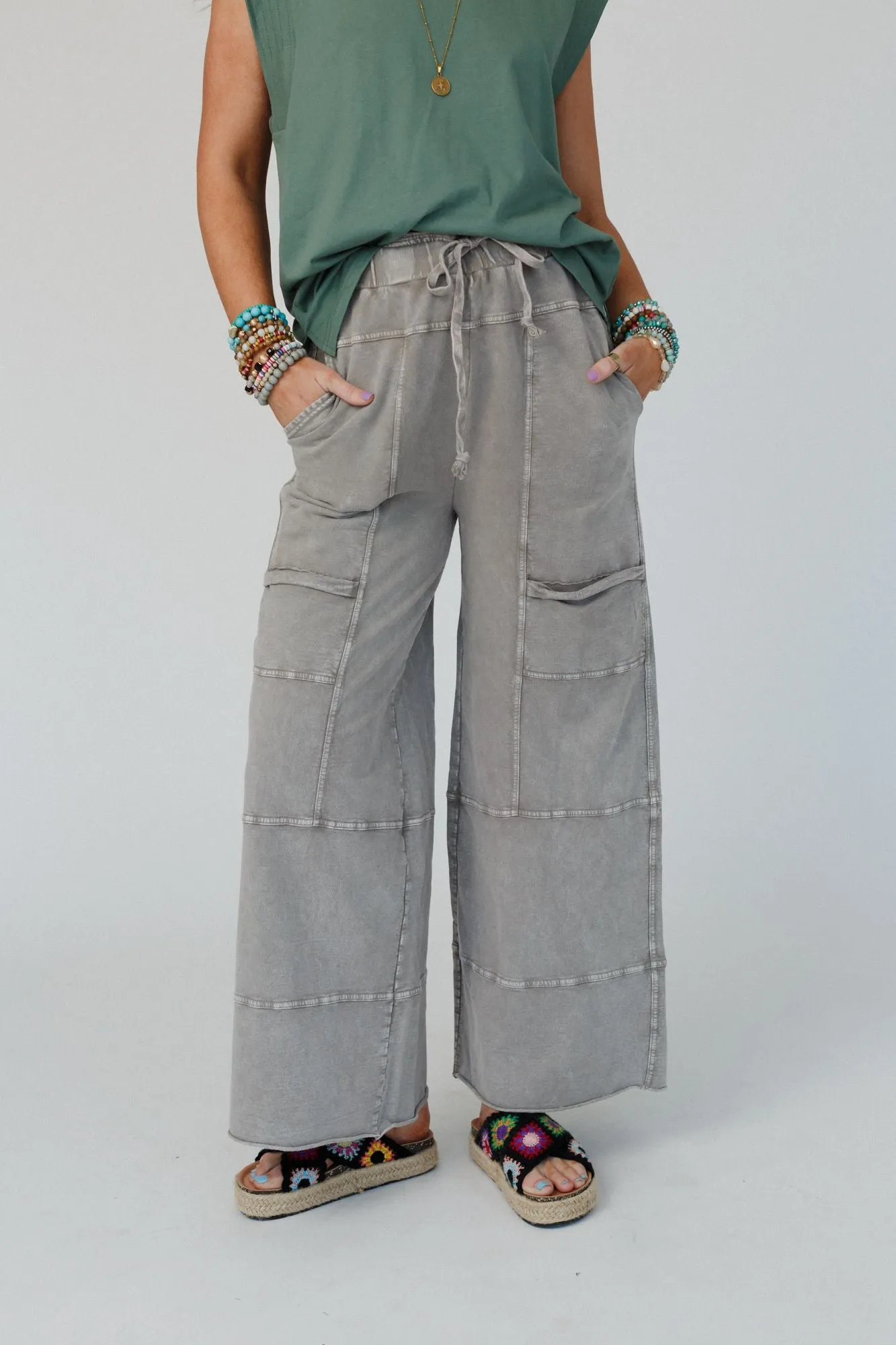 Olive Gray Lucky One Wide Leg Full Pant